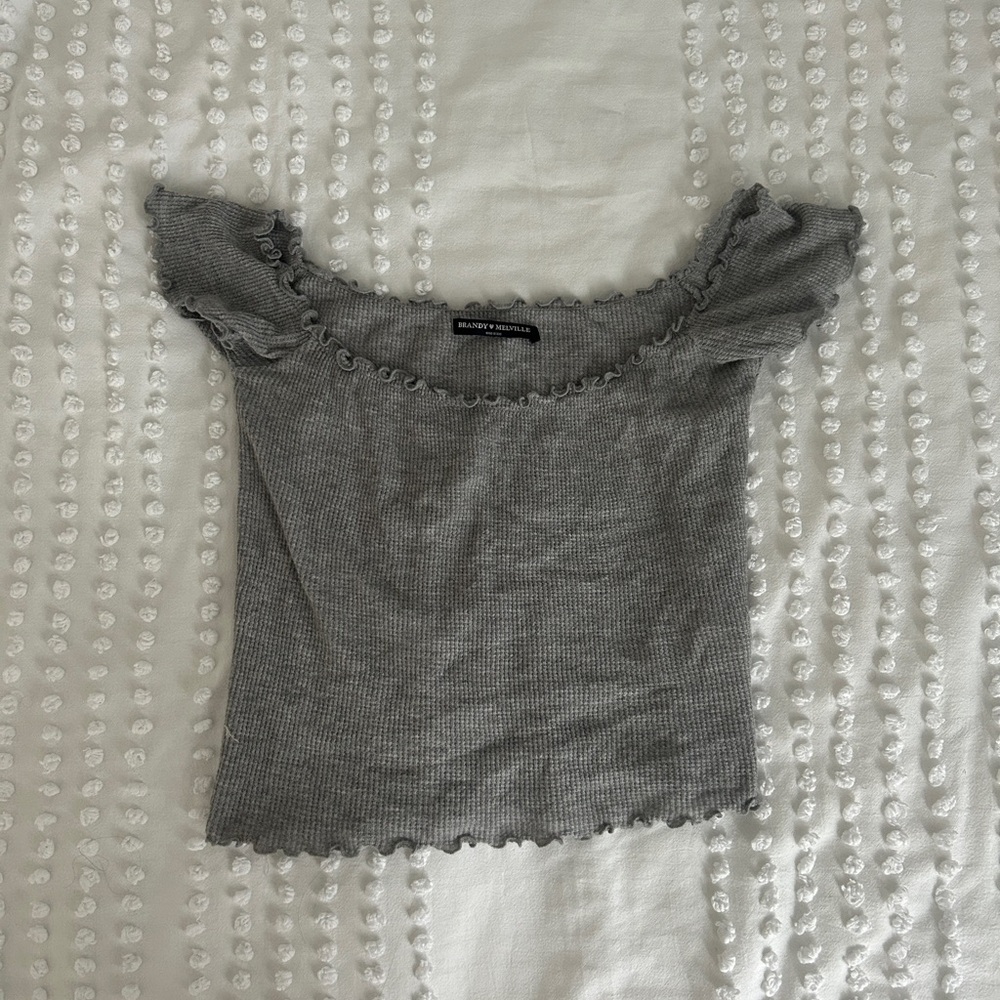 Brandy Melville Gray Ruffled Top